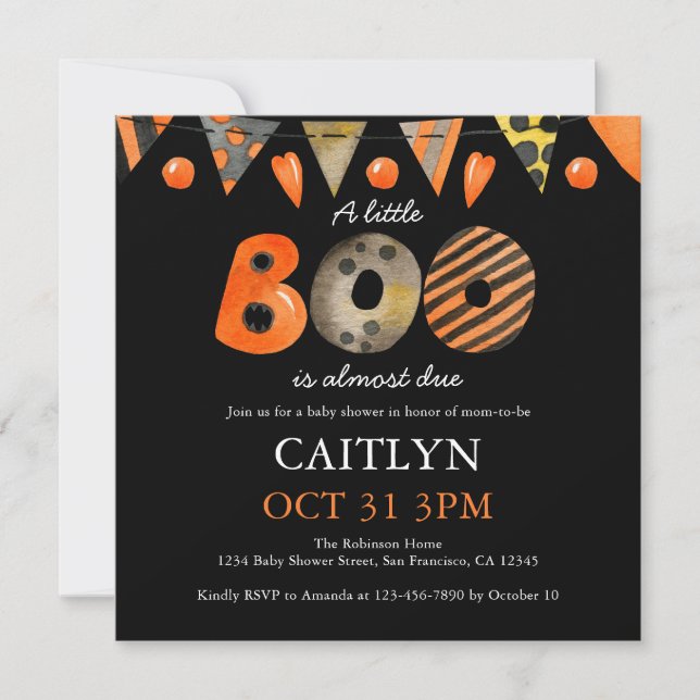A Little Boo Halloween Baby Shower Invitation (Front)