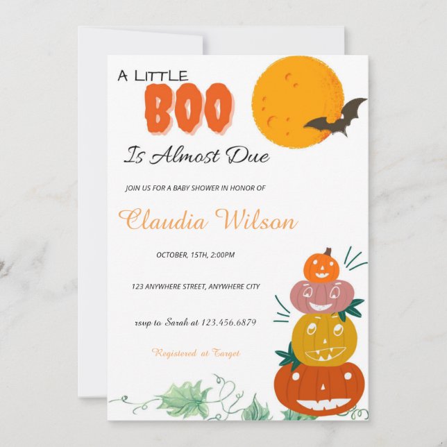 A Little Boo Halloween Baby Shower Invitation (Front)