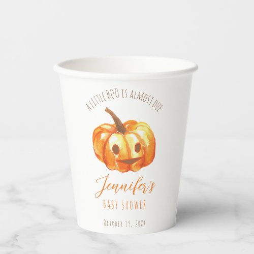 A Little Boo Halloween Baby Shower Pumpkin Script Paper Cups