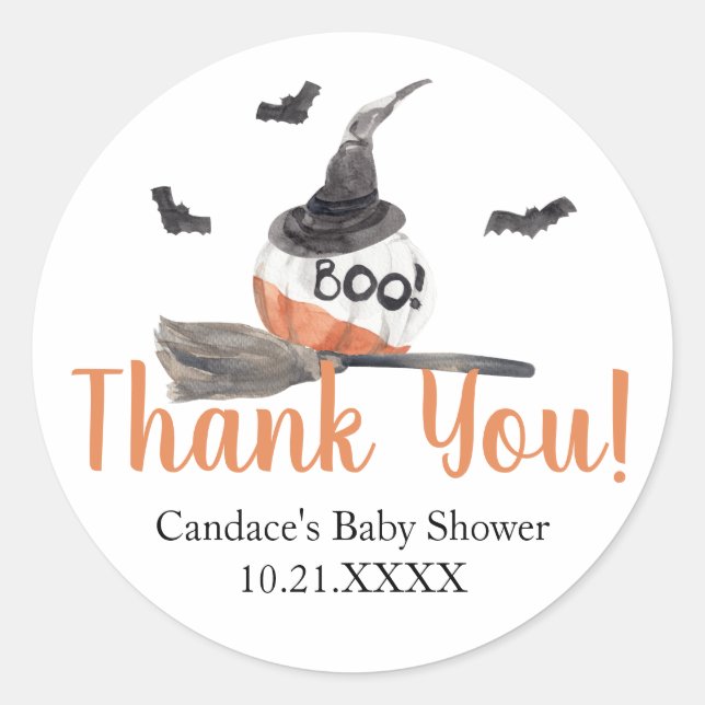 "A Little Boo" Halloween Baby Shower Sticker  (Front)
