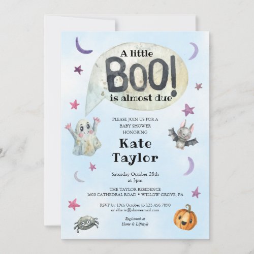 A Little Boo Halloween Blue Baby Shower Invitation