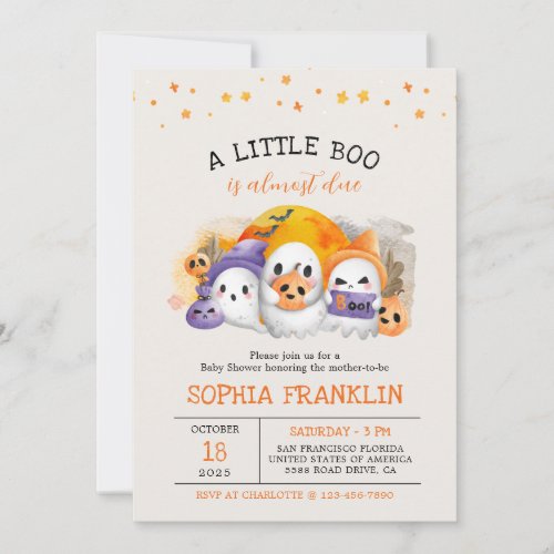 A Little Boo Halloween Cute Ghost Baby Shower Invitation