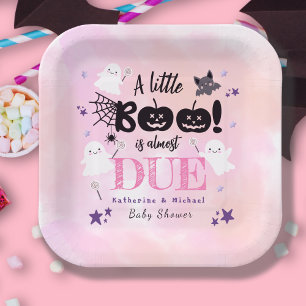 A Little Boo Halloween Cute Ghosts Baby Shower Paper Plates