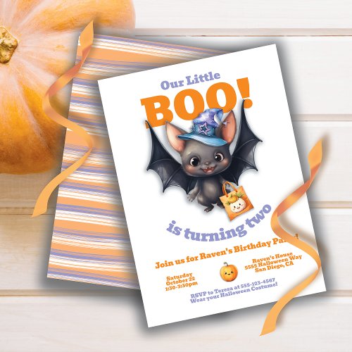A little Boo Halloween Cute Vampire Bat Birthday Invitation
