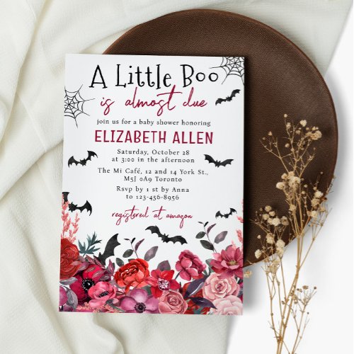 A Little Boo Halloween Flowers Baby Shower Invitation