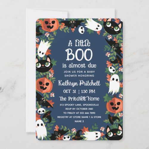 A Little Boo Halloween Frame Blue Baby Shower Invitation