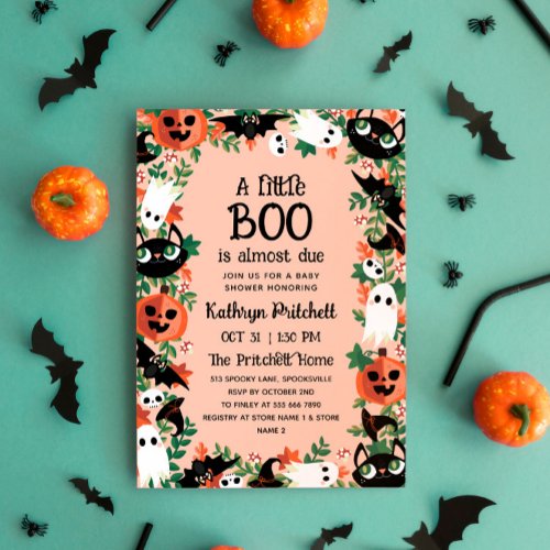 A Little Boo Halloween Frame Blush Baby Shower Invitation
