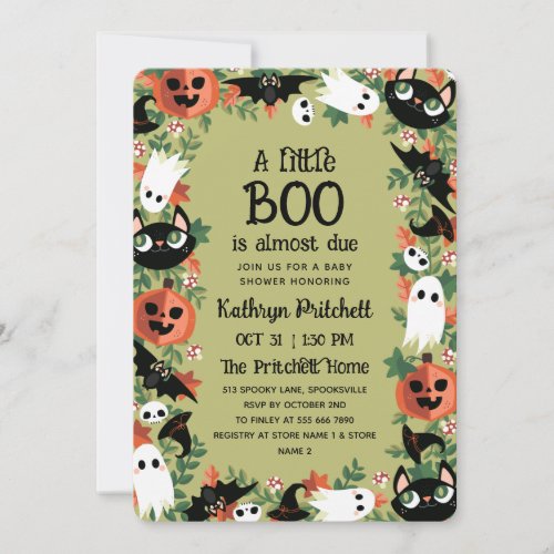 A Little Boo Halloween Frame Olive Baby Shower Invitation