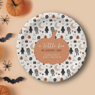 A Little Boo Halloween Pattern Baby Shower Cute Paper Plates