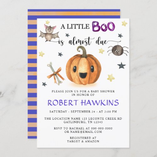 A Little Boo Halloween Pumpkin Baby Shower Invitation