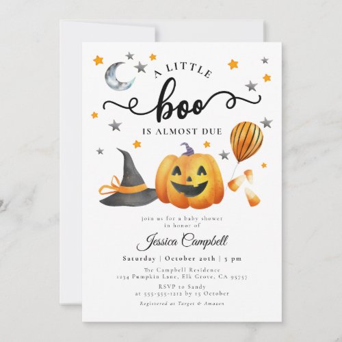 A Little Boo Halloween Pumpkin Baby Shower Invitation