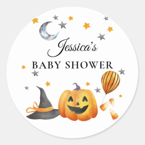 A Little Boo Halloween Pumpkin Baby Shower Square Classic Round Sticker