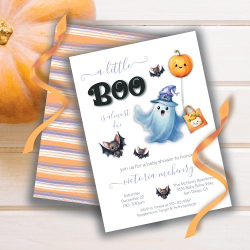 A little Boo Halloween  Watercolor Baby Shower Invitation
