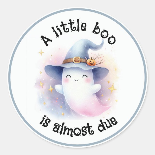 A Little Boo is almost due Baby Shower Classic Round Sticker (Front)