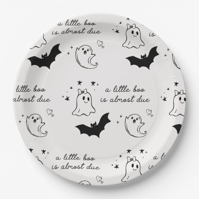 A Little Boo Is Almost Due Baby Shower Paper Plates (Front)