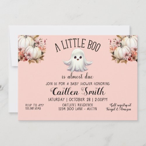 A Little Boo Is Almost Due Baby Shower Pink Ghost Invitation
