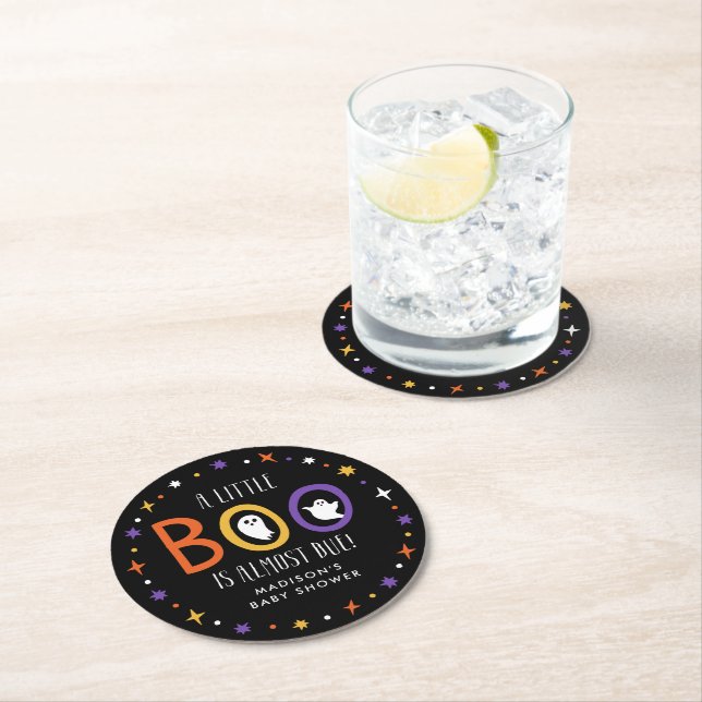 A Little Boo is Almost Due Baby Shower Round Paper Coaster (Insitu)
