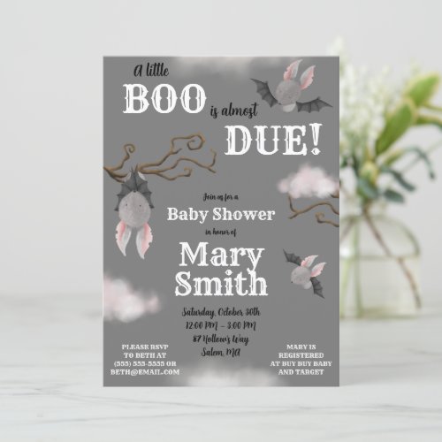 A Little BOO is almost Due Bat theme Baby Shower  Invitation