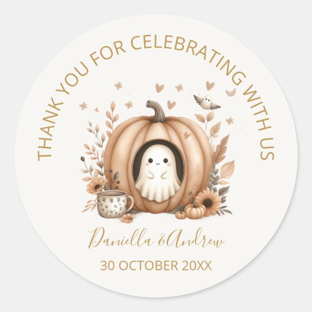 A Little Boo is Almost Due Boho Baby Shower Favor Classic Round Sticker (Front)