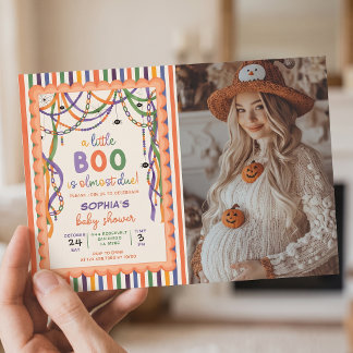 A Little Boo Is Almost Due Colorful Baby Shower Invitation