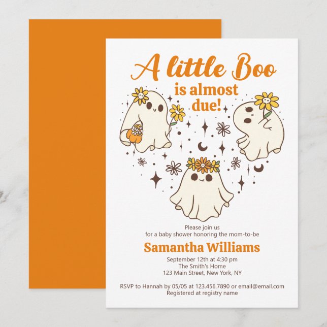 A Little Boo Is Almost Due Cute Ghost Baby Shower Invitation (Front/Back)