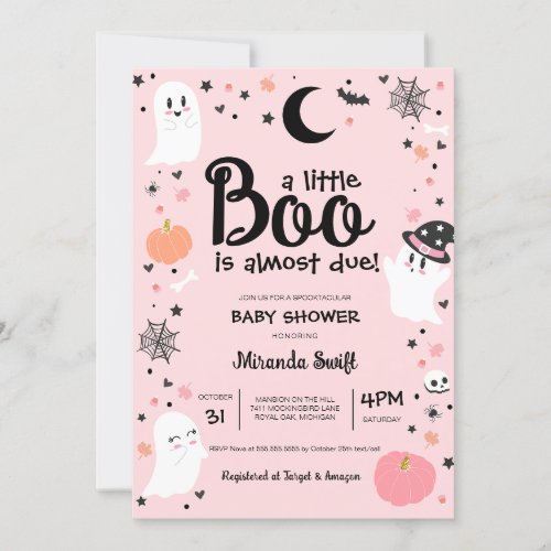 A Little Boo is Almost Due Cute Ghost Baby Shower Invitation