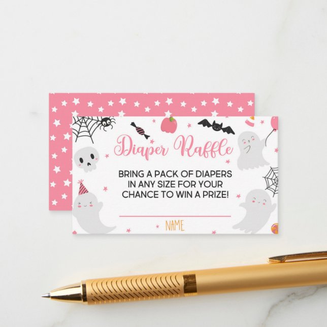 A Little Boo is Almost Due Diaper Raffle Card Girl (Front/Back In Situ)