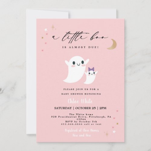 A Little Boo is Almost Due Ghost Baby Shower Invitation