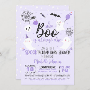 A Little Boo is Almost Due - Girl (Wh/Purple) Invitation