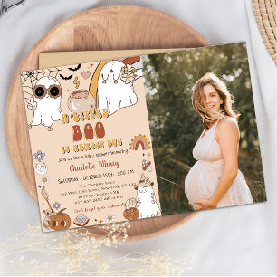 A Little Boo Is Almost Due Groovy Halloween Party Invitation
