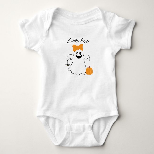A Little Boo Is Almost Due Halloween Baby Shower Bodysuit (Front)