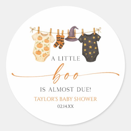 A Little Boo Is Almost Due! Halloween Baby Shower Classic Round Sticker