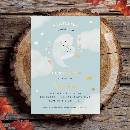 A Little Boo Is Almost Due Halloween Baby Shower Foil Invitation