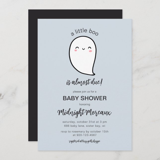 A Little Boo Is Almost Due Halloween Baby Shower I Invitation (Front/Back)