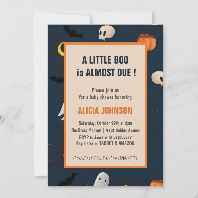 A little boo is almost due Halloween baby shower Invitation (Front)