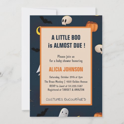 A little boo is almost due Halloween baby shower Invitation