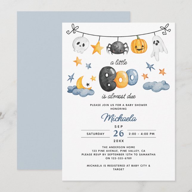 A Little Boo Is Almost Due Halloween Baby Shower Invitation (Front/Back)