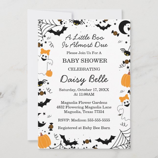 A Little Boo Is Almost Due Halloween Baby Shower Invitation (Front)