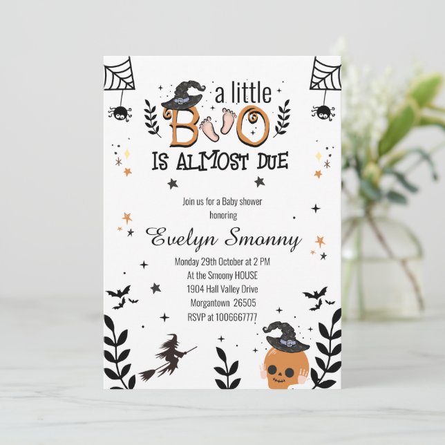 a little boo is almost due halloween baby shower invitation (Standing Front)