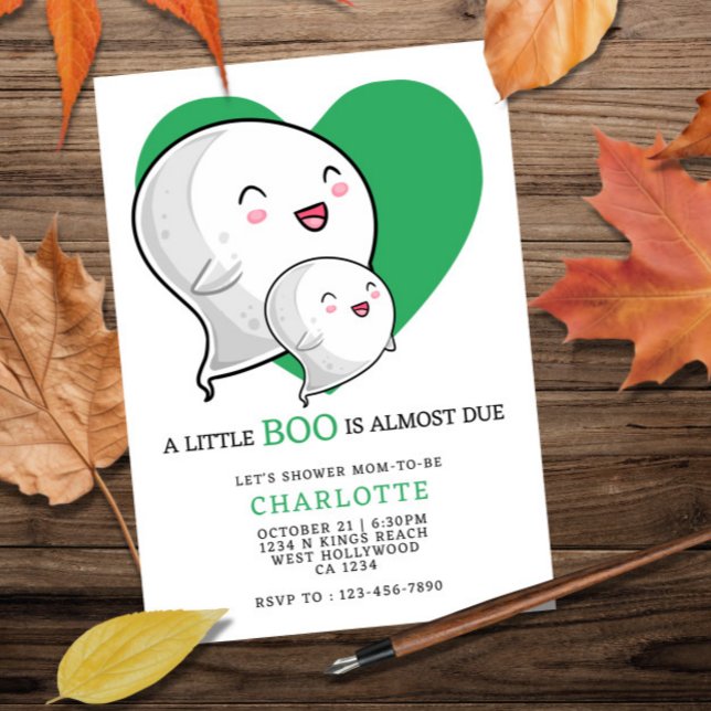 A Little Boo is Almost Due Halloween Baby Shower Invitation (A Little Boo is Almost Due Halloween Baby Shower Invitation from Ricaso. Green love heart & ghost 
)