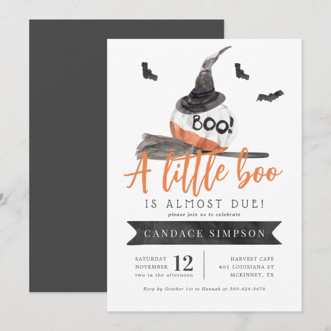 A Little Boo is Almost Due Halloween Baby Shower Invitation (Front/Back)