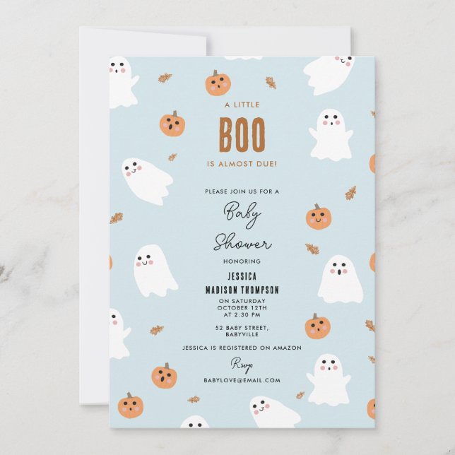A Little Boo Is Almost Due Halloween Baby Shower Invitation (Front)