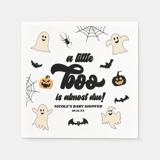 A Little Boo Is Almost Due! Halloween Baby Shower Napkins (Front)