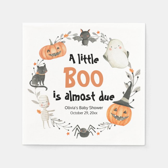 A Little Boo is almost due Halloween Baby Shower Napkins (Front)