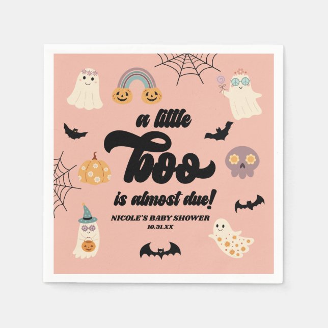 A Little Boo Is Almost Due! Halloween Baby Shower Napkins (Front)
