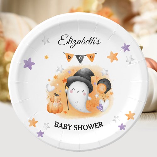 A Little Boo is almost due Halloween Baby Shower Paper Plates