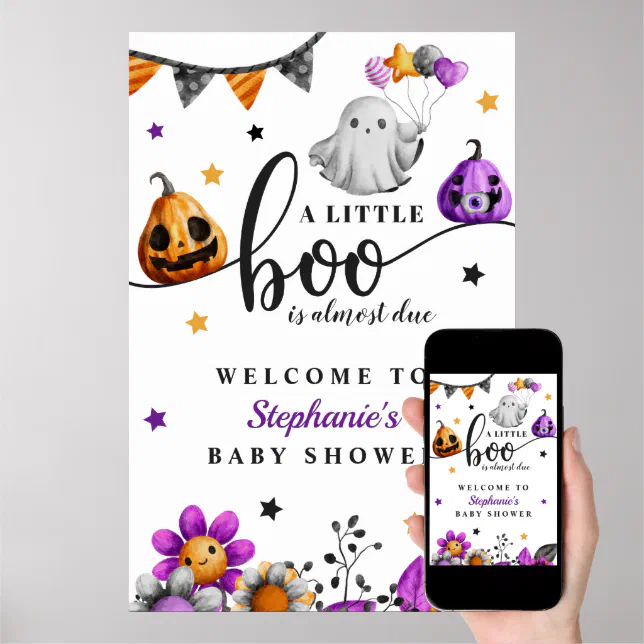 A Little Boo Is Almost Due Halloween Baby Shower Poster | Zazzle