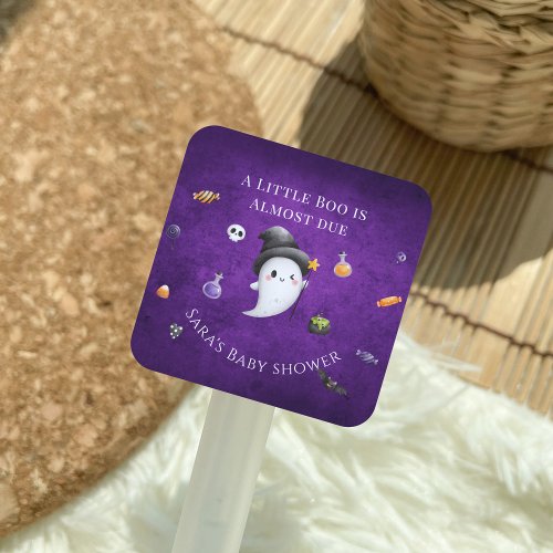 A Little Boo is Almost Due Halloween Baby Shower  Square Sticker