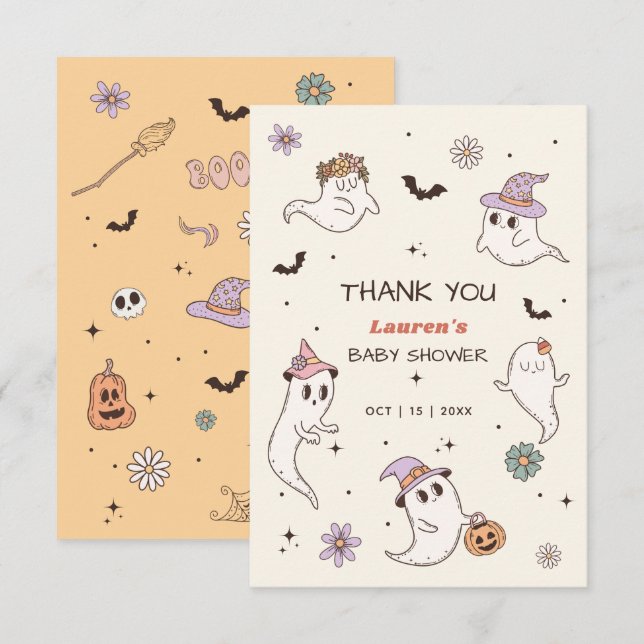 A Little Boo is Almost Due Halloween Baby Shower Thank You Card (Front/Back)