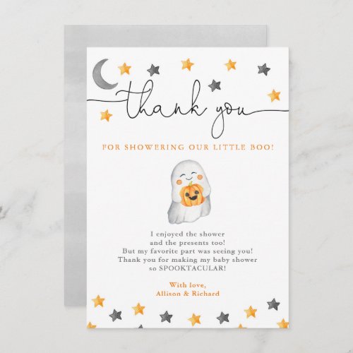 A little boo is almost due Halloween baby shower Thank You Card